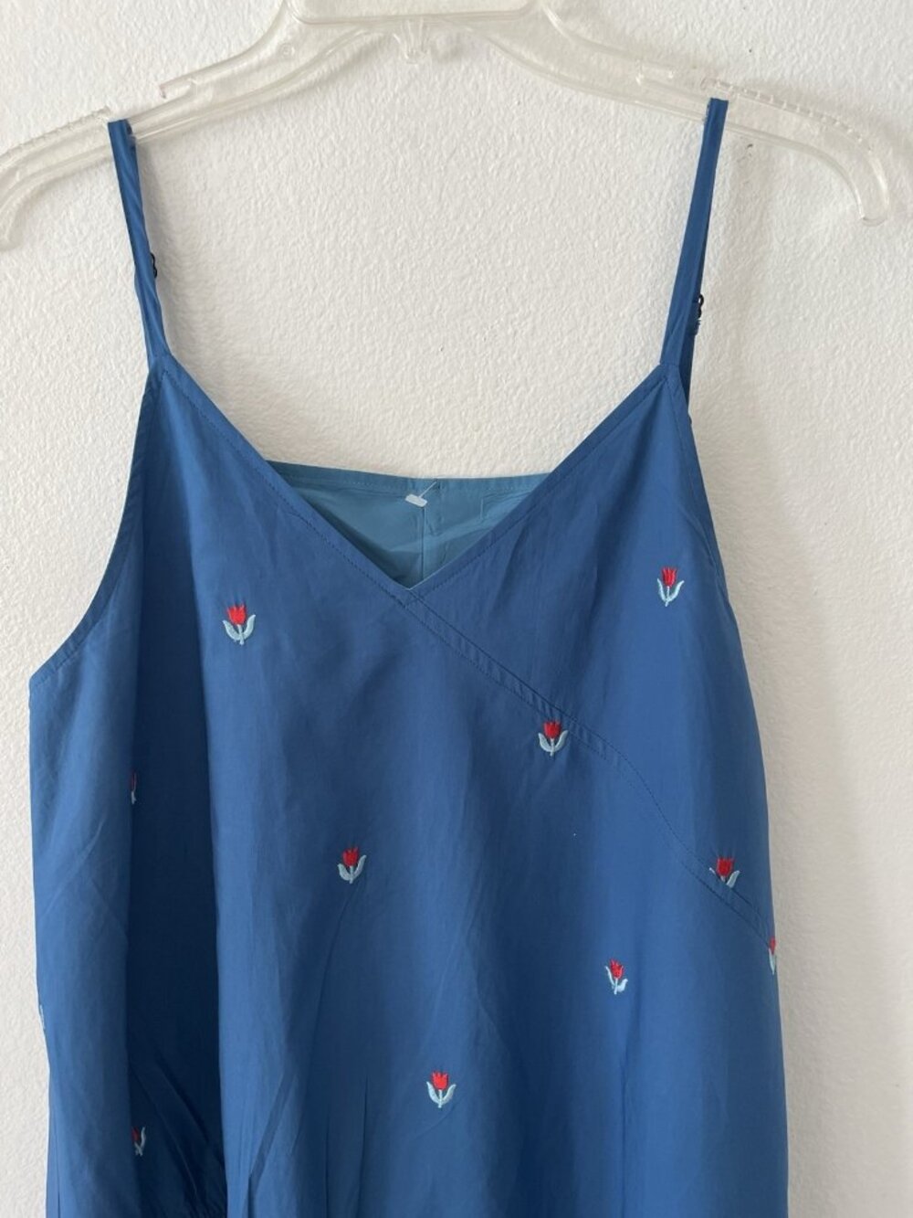 KUOSE Blue Embroidered Floral Sundress S Adjustable Straps Lined Cottagecore - Picture 2 of 14